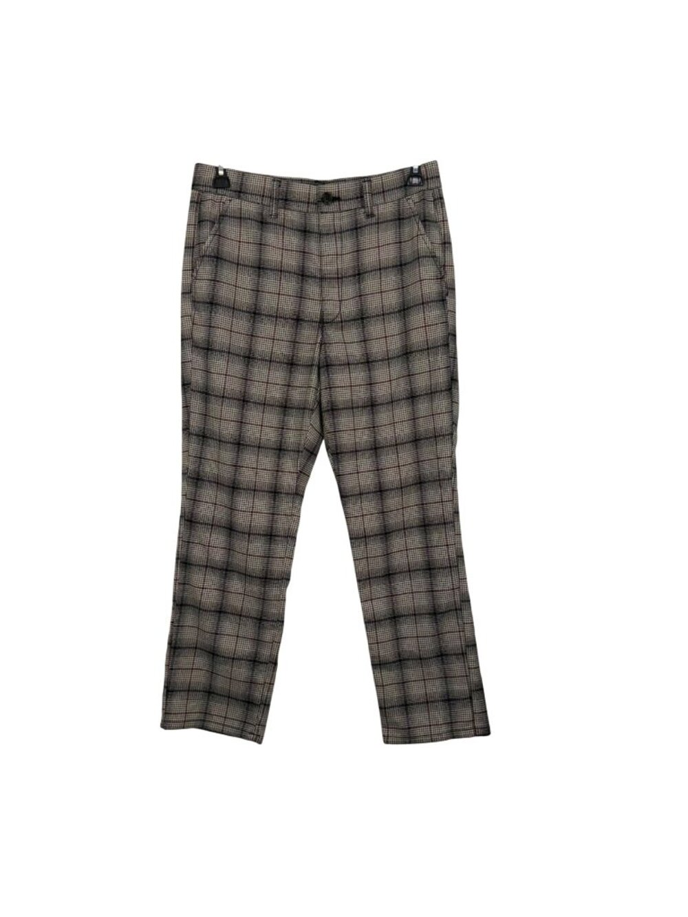 American Eagle Women Beige Glen Plaid Trousers Size 12 Regular Stretch High Rise